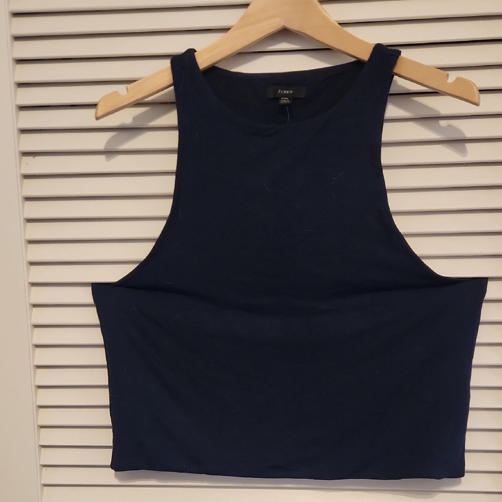 J. Crew Blue Sleeveless Fitted Crop Tank